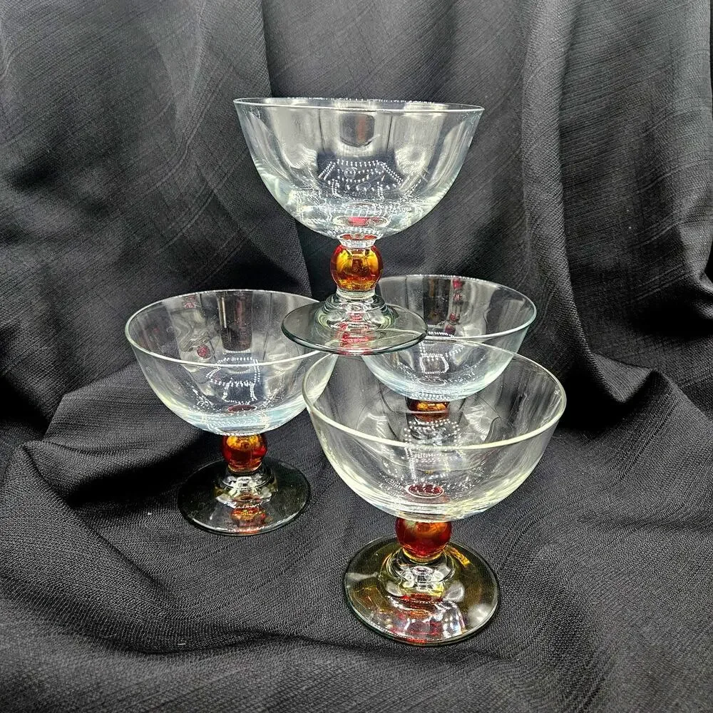 Cerve Italy Ruby Amber Red Ball Stem Coupe Champagne Dessert Glasses Vintage